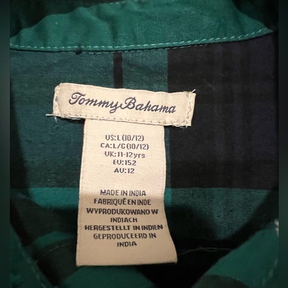 Tommy Bahama Kids Boys Green & Blue Plaid Button Down Shirt in Size Large 10/12 - Picture 7 of 16